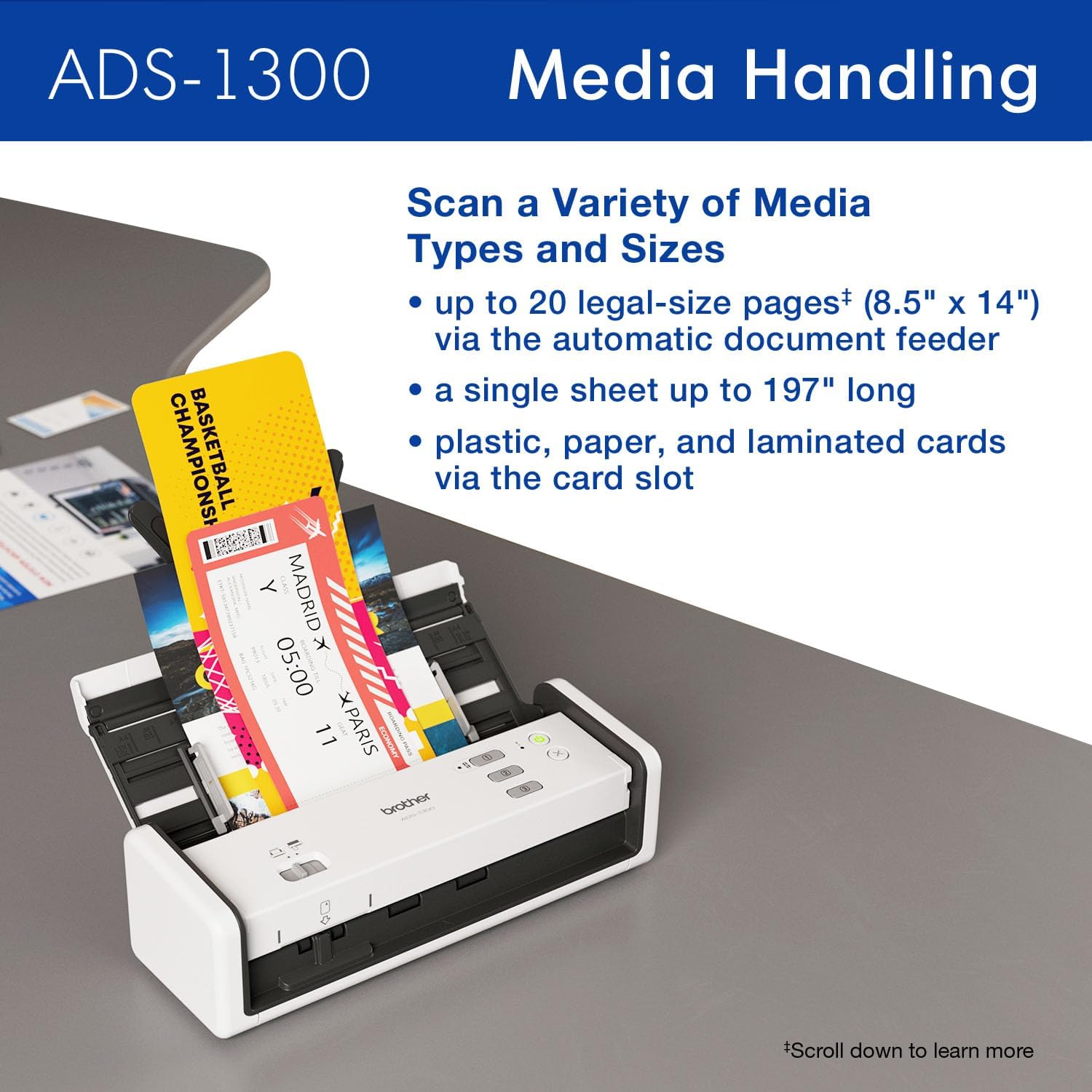 Brother ADS-1300 Compact Desktop Scanner | Scan Speeds of Up to 30ppm | Single Pass Double-Sided Scanning - Image 5
