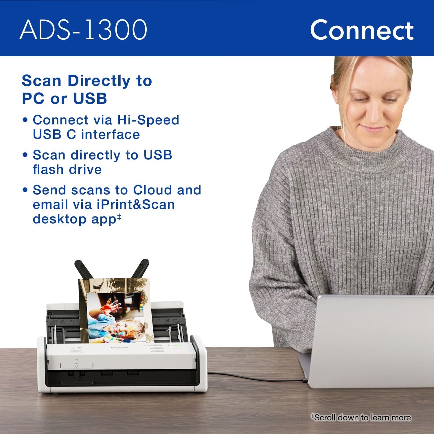 Brother ADS-1300 Compact Desktop Scanner | Scan Speeds of Up to 30ppm | Single Pass Double-Sided Scanning - Image 6