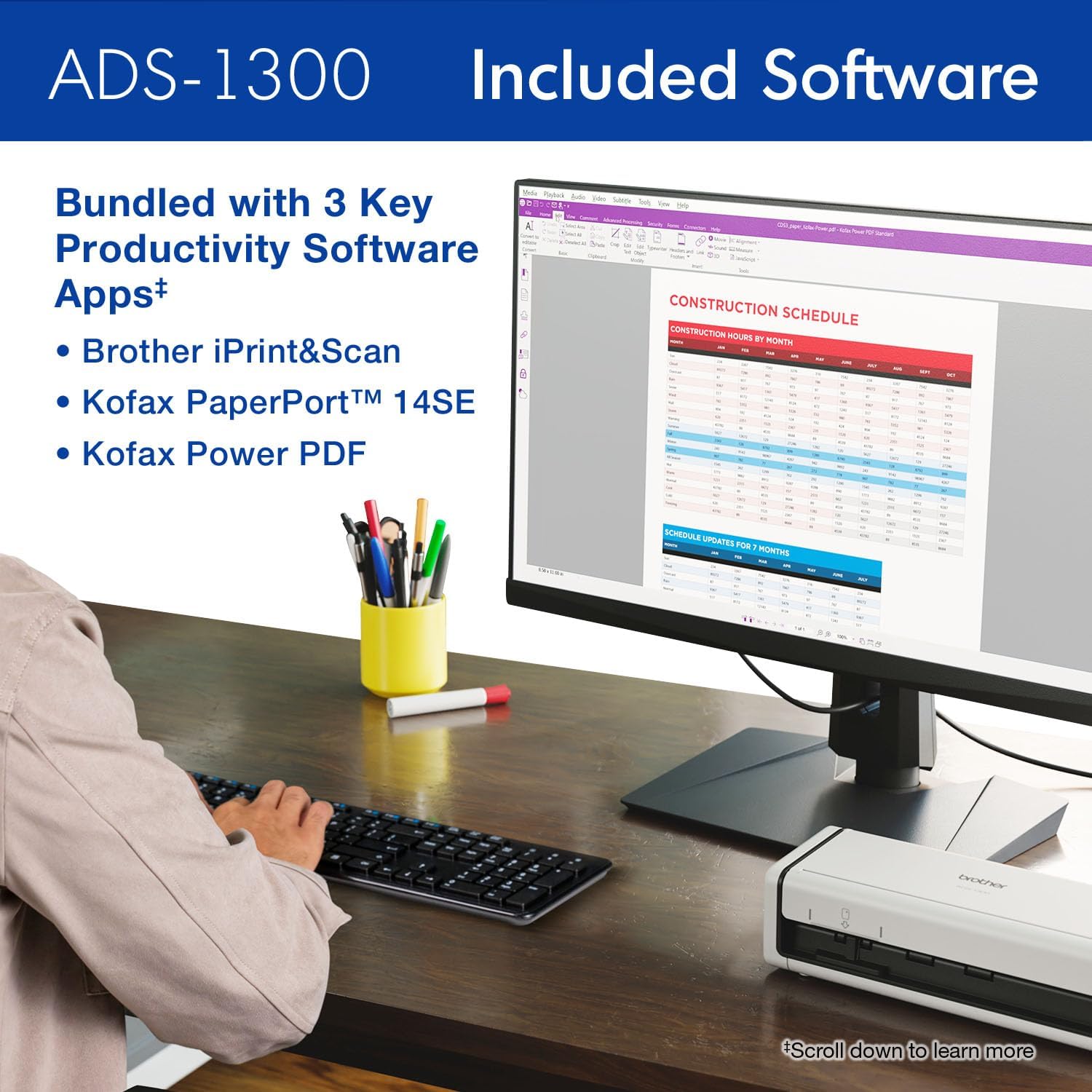 Brother ADS-1300 Compact Desktop Scanner | Scan Speeds of Up to 30ppm | Single Pass Double-Sided Scanning - Image 7