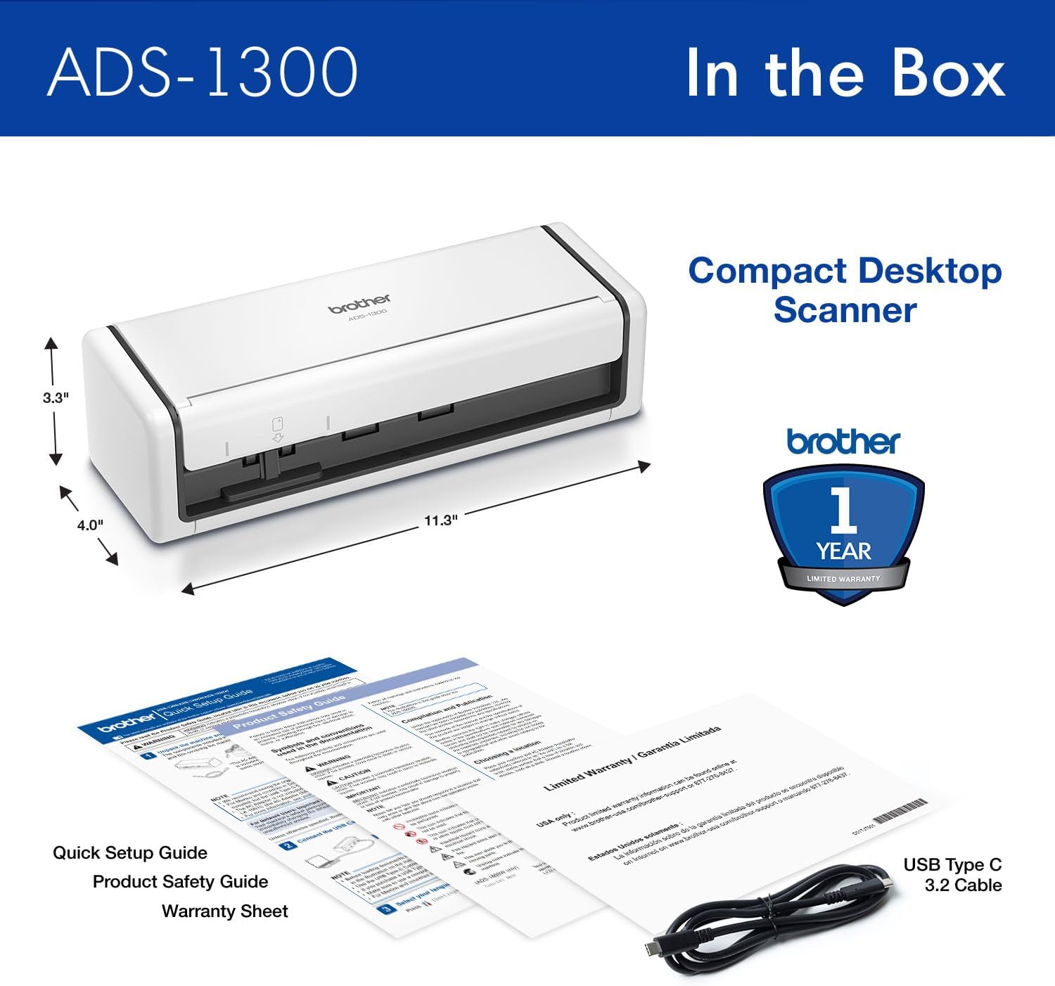 Brother ADS-1300 Compact Desktop Scanner | Scan Speeds of Up to 30ppm | Single Pass Double-Sided Scanning - Image 8
