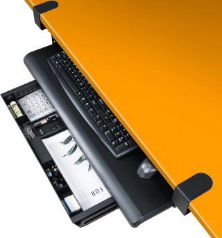 Keyboard Tray with Drawer - Clamp On Under Desk Pull Out Extender Table Attachment Platform with Storage Organizer, Large 27.5" (31.8" Including Clamps) x 12.2", Height Adjustable for Home Office