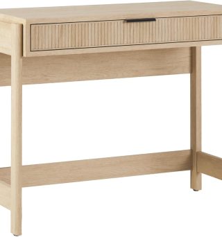 Walker Edison Transitional Office Design, Reeded Drawer Front Detail, Writing Desk with Drawer, Spacious Desktop, Complementary in Living Spaces, 38”W x 16.75”D x 30”H, Coastal Oak