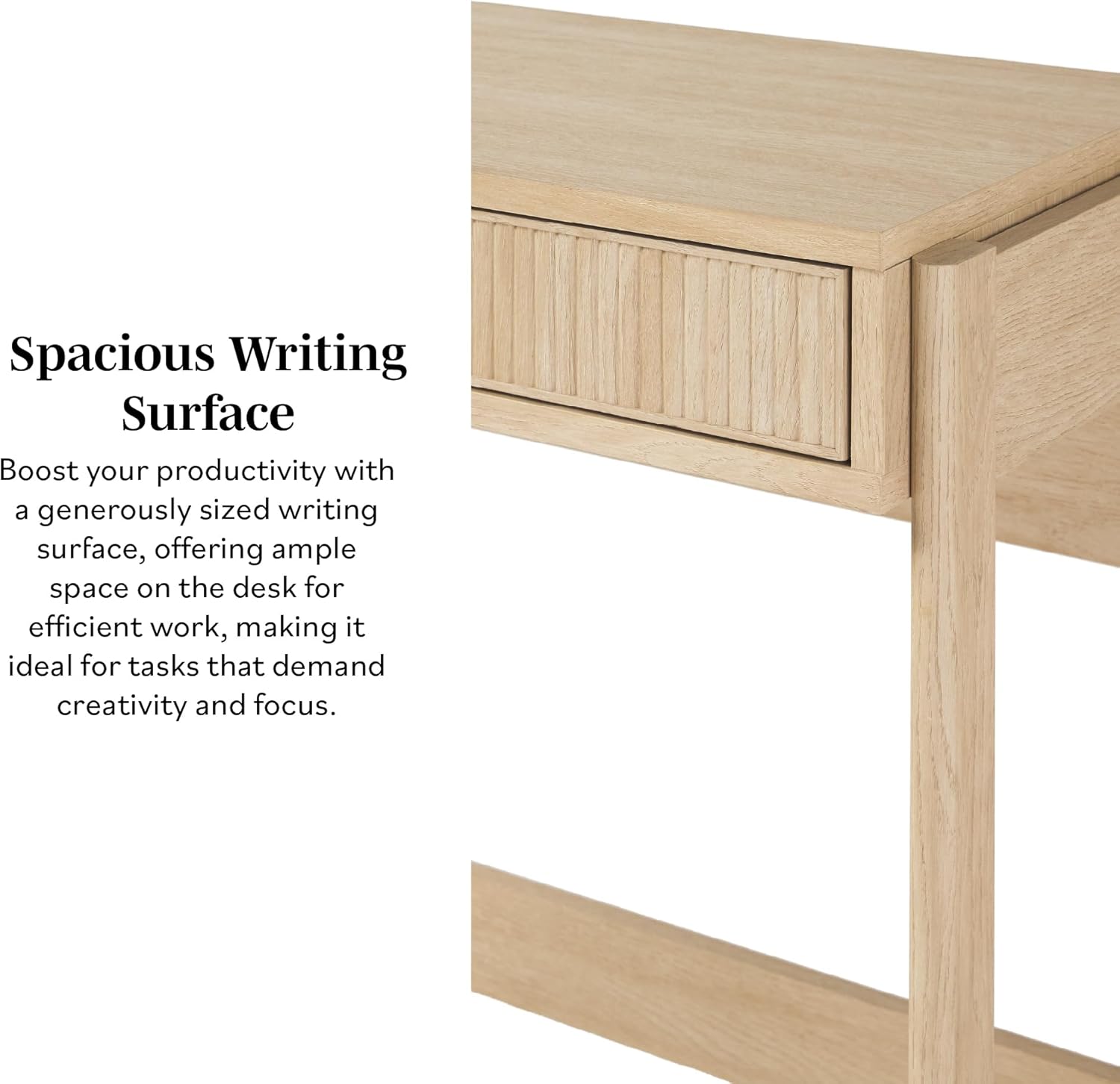 Walker Edison Transitional Office Design, Reeded Drawer Front Detail, Writing Desk with Drawer, Spacious Desktop, Complementary in Living Spaces, 38”W x 16.75”D x 30”H, Coastal Oak - Image 10