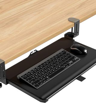 Adjustable Keyboard Tray Under Desk, Small Pull-Out Computer Keyboard Drawer with C-Clamp, 20” (24.2” Including Clamps) x 13” Slide-Out Platform Computer Drawer for Typing, Black