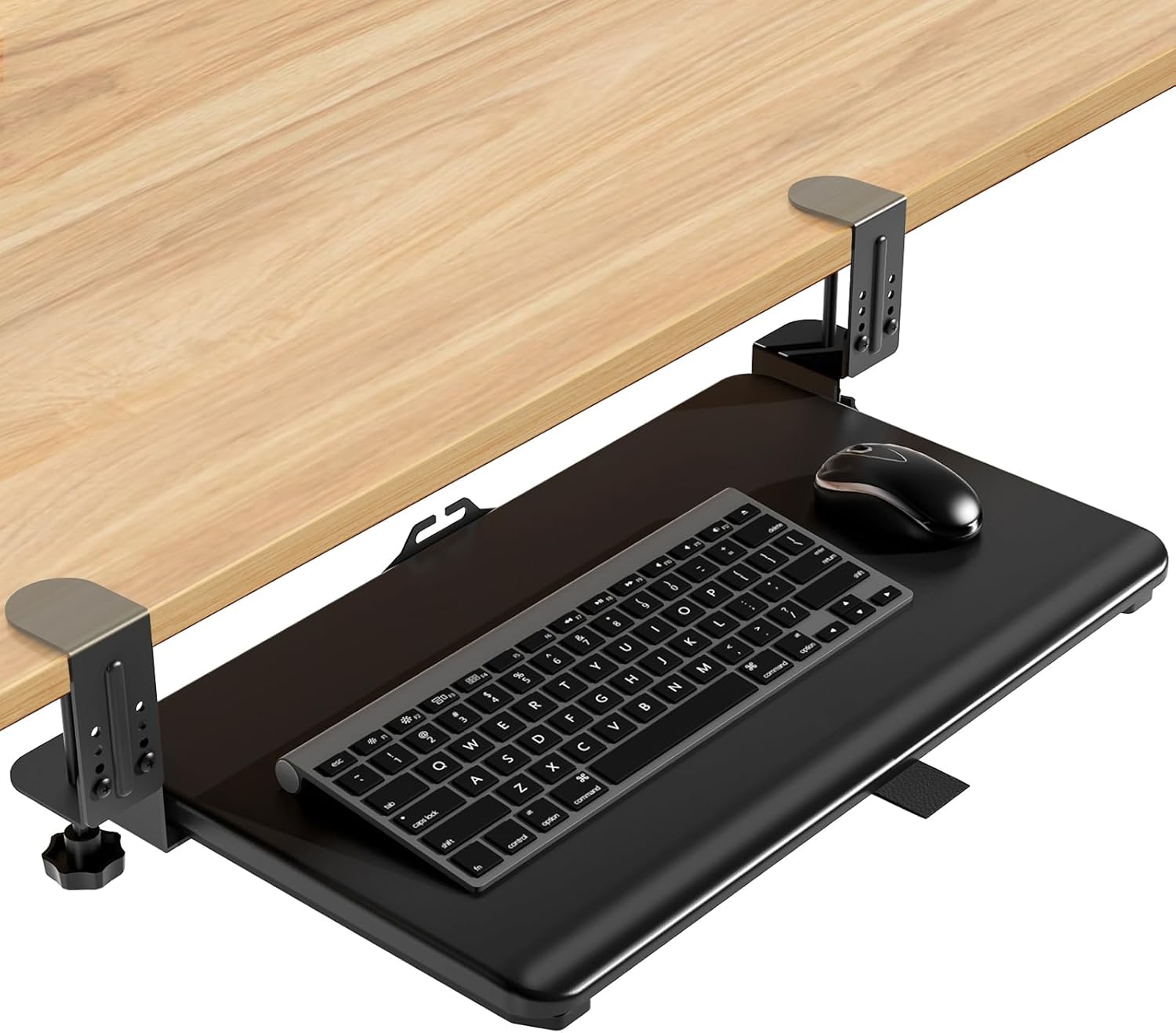 Adjustable Keyboard Tray Under Desk, Small Pull-Out Computer Keyboard Drawer with C-Clamp, 20” (24.2” Including Clamps) x 13” Slide-Out Platform Computer Drawer for Typing, Black