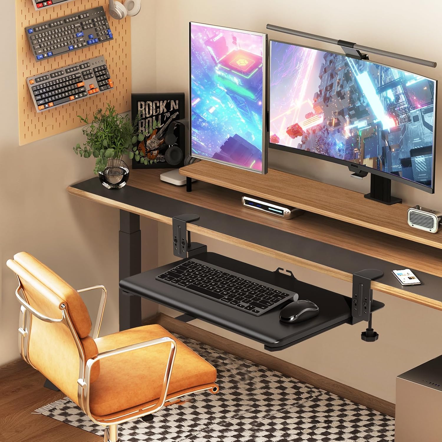 Adjustable Keyboard Tray Under Desk, Small Pull-Out Computer Keyboard Drawer with C-Clamp, 20” (24.2” Including Clamps) x 13” Slide-Out Platform Computer Drawer for Typing, Black - Image 6